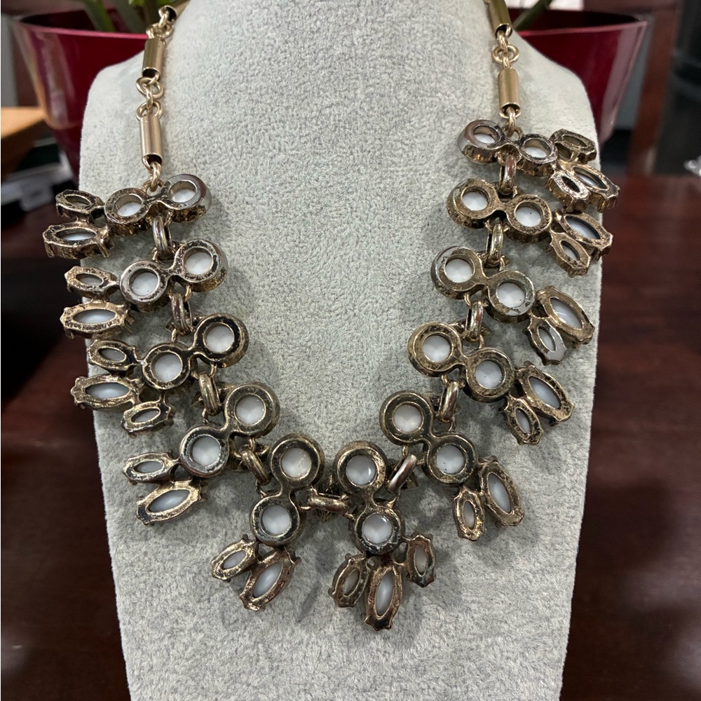 White and Gold Tone Statement Necklace - Picture 5 of 7
